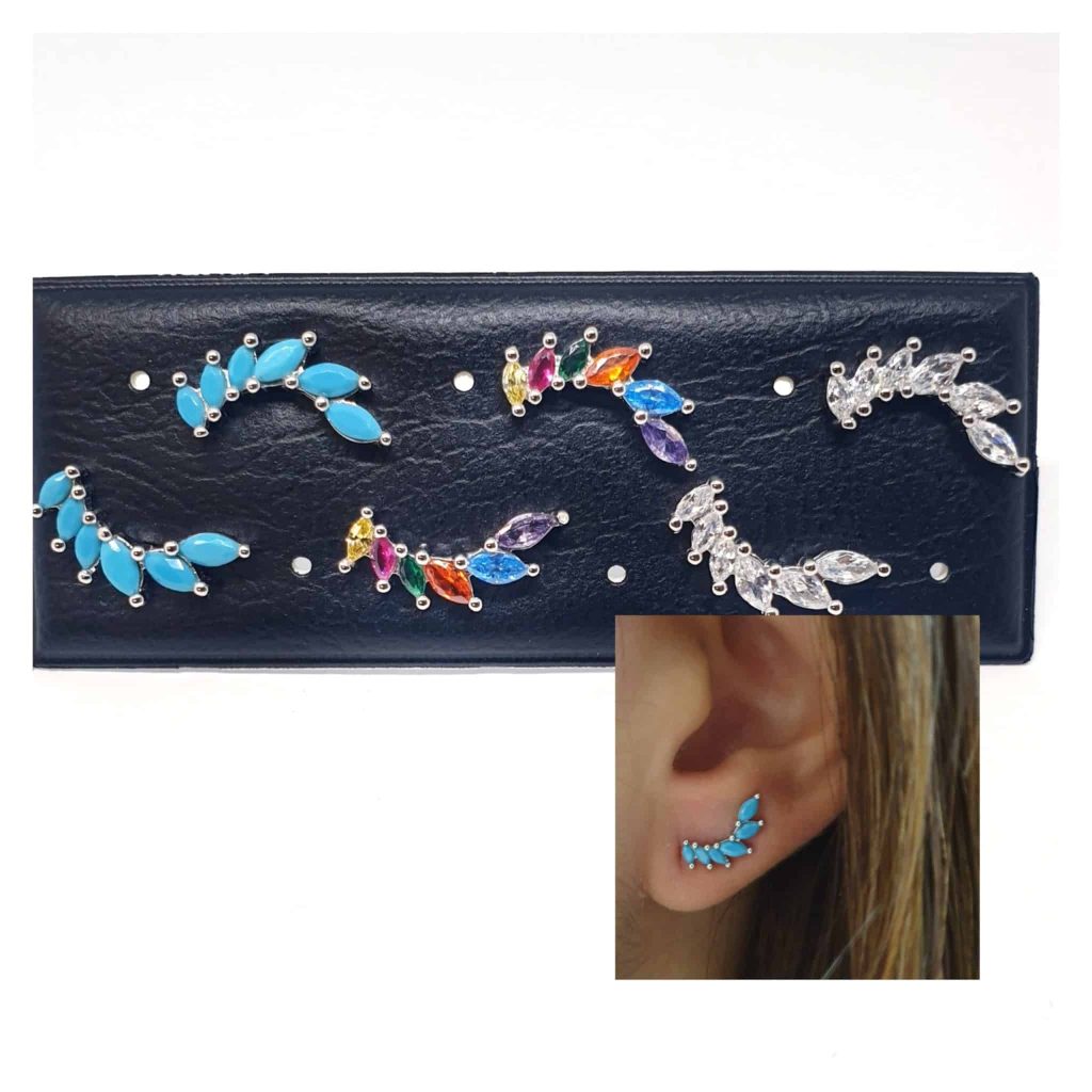 Pendientes hojas de colores de plata de ley