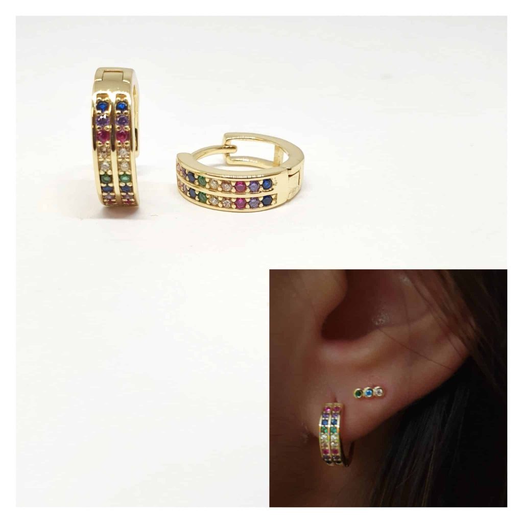 Pendientes doble linea oro 14mm de 14 quilates