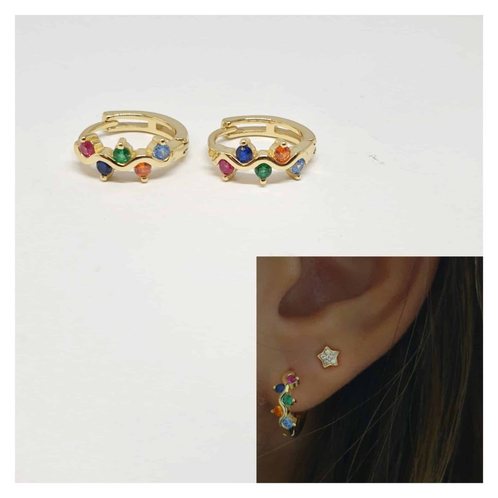 Pendientes oro zig zag color de 14 quilates