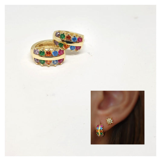 Pendientes aros fantasía plata chapada en oro