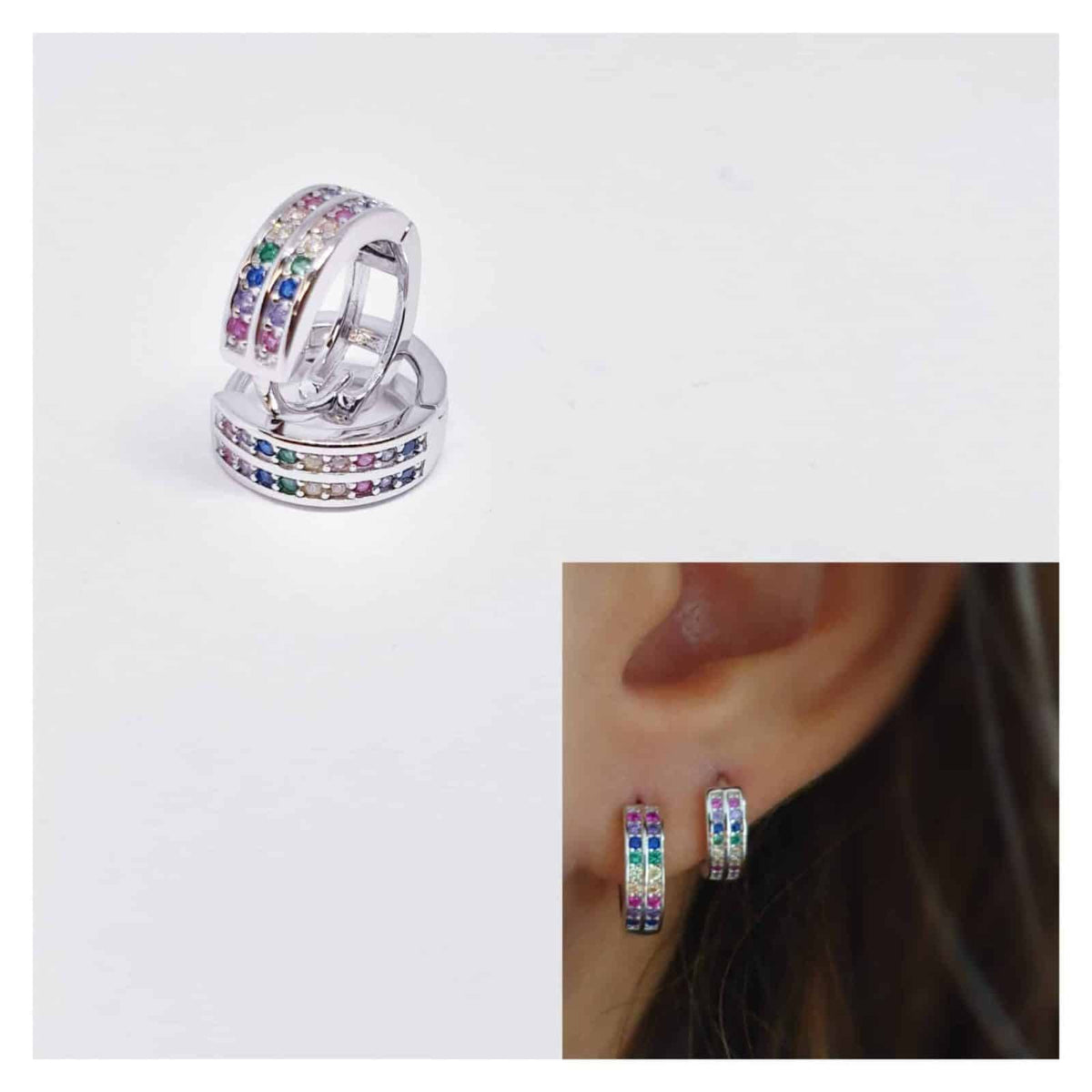 Pendientes mini arito doble linea 11 mm - imagen adicional - Joyería Zafir