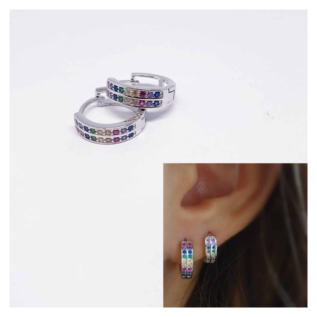 Pendientes doble circonitas colores 14 mm de plata de ley