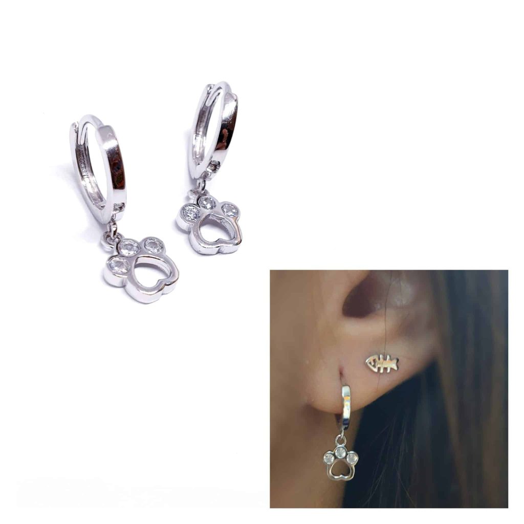 Pendientes mascota huella de plata de ley