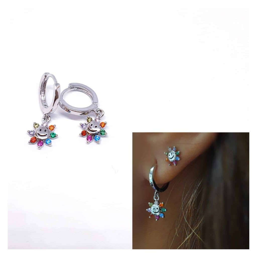 Pendientes flor smile de plata de ley - Joyería Zafir