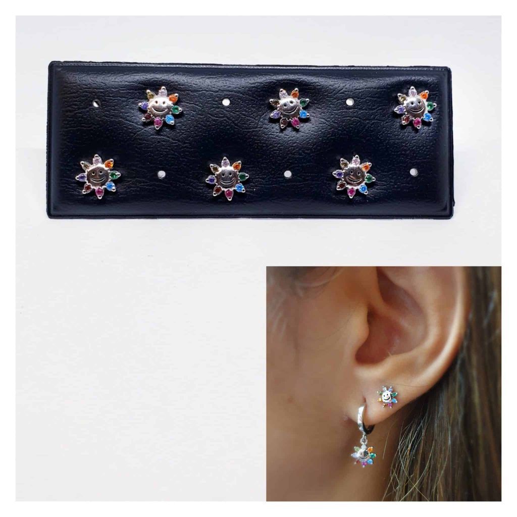 Pendientes flor smile de plata de ley