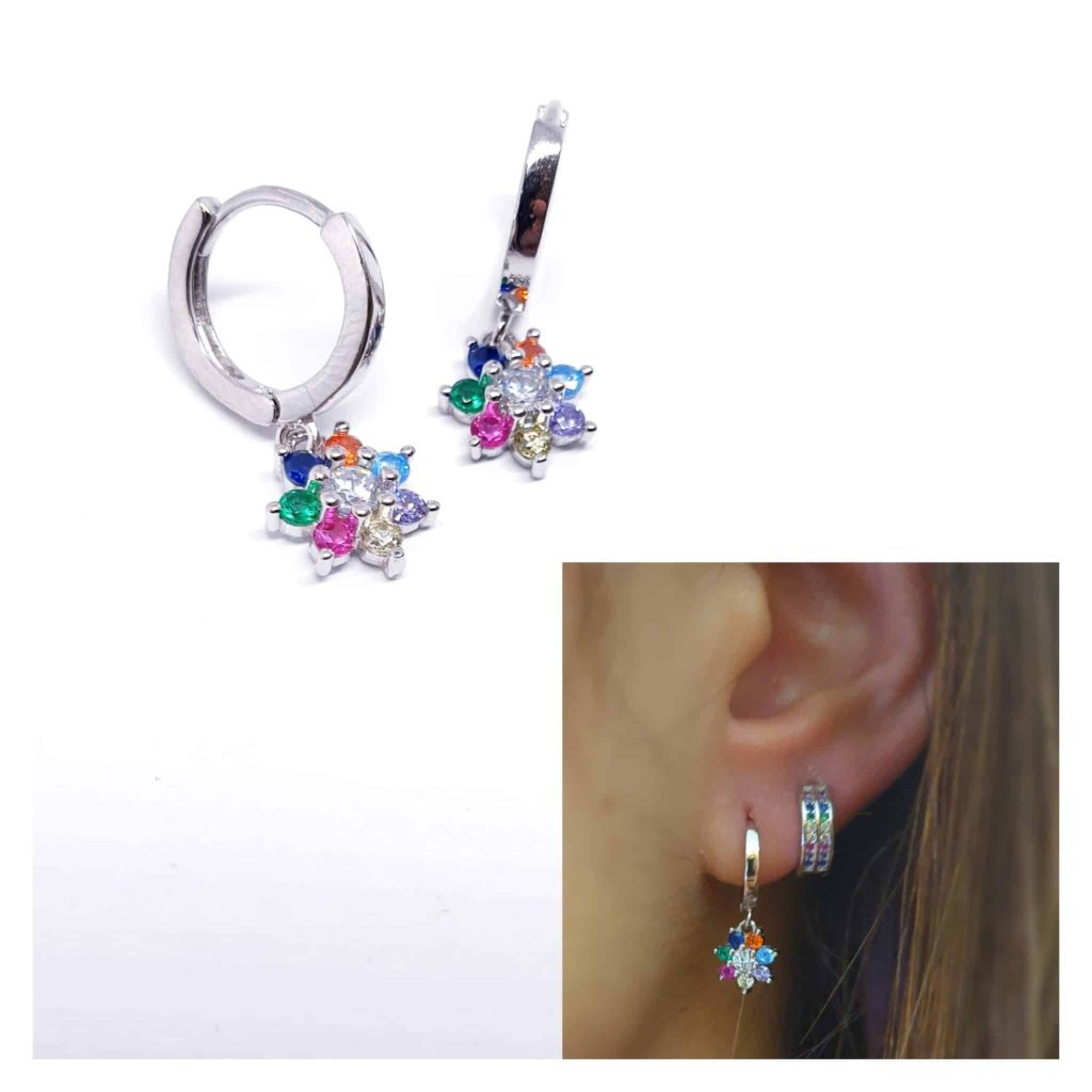 Pendientes flor fantasía de plata de ley