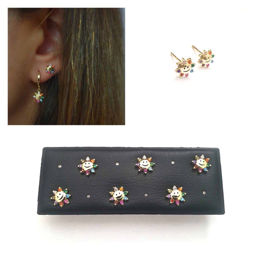 Pendientes flor smile oro de 14 quilates
