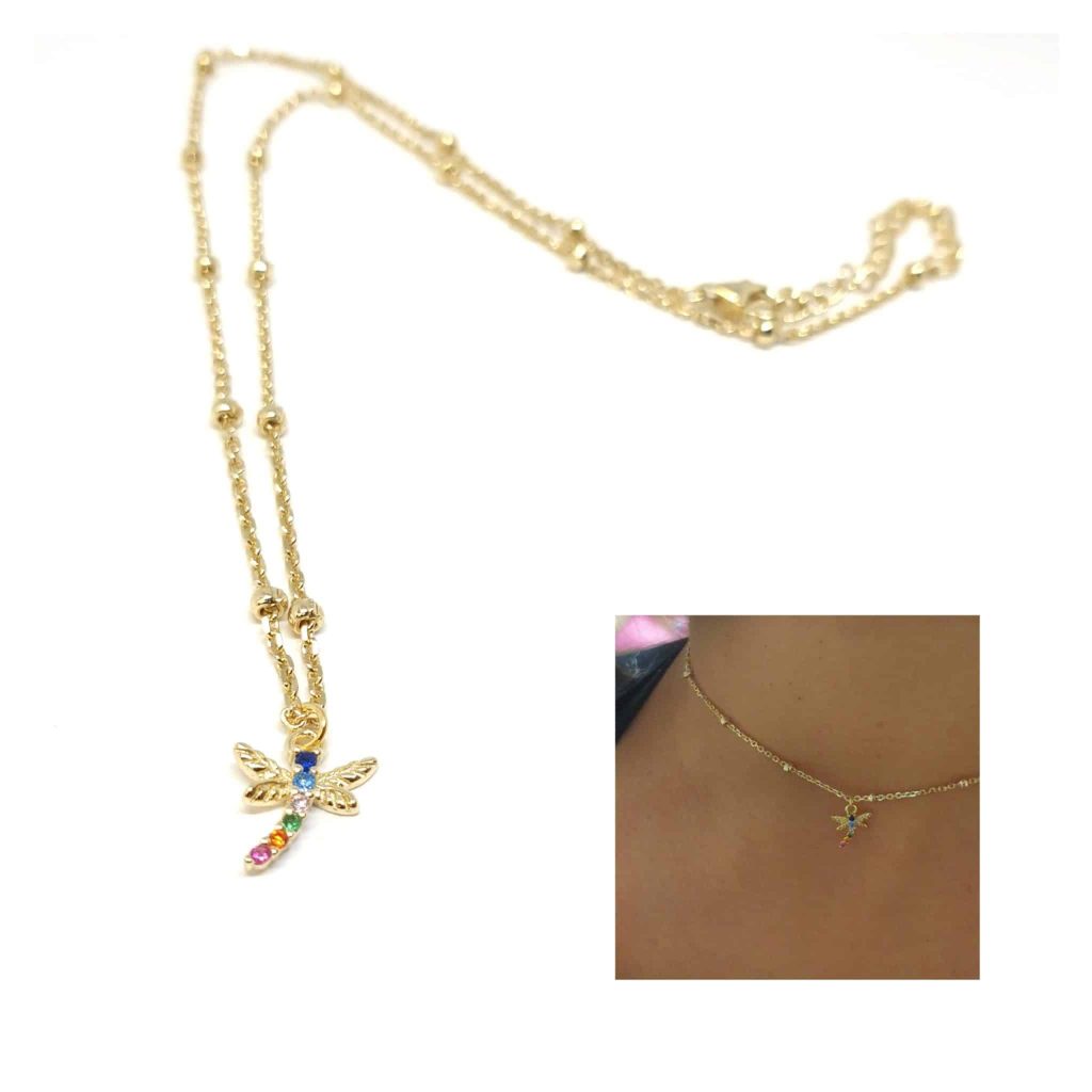Collar chocker libélula oro de plata de ley