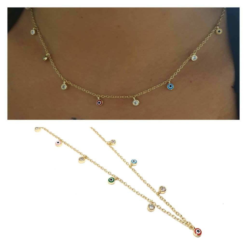 Collar mini ojitos oro de plata de ley