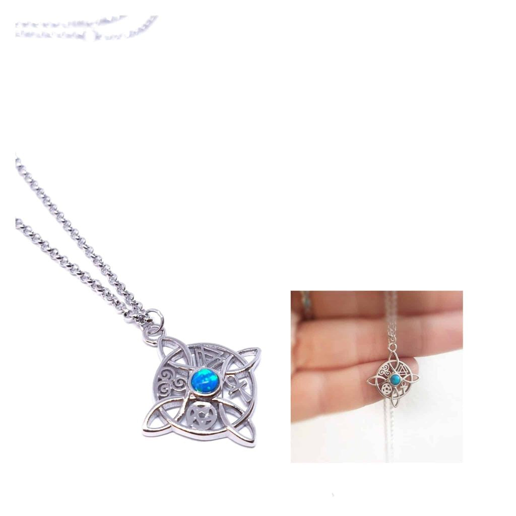 Collar nudo de bruja ópalo de plata de ley
