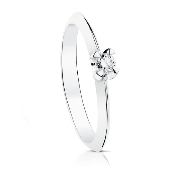 Solitario diamante Natural Talla Brillante 0,100 Qts. Si-h de oro blanco 18K
