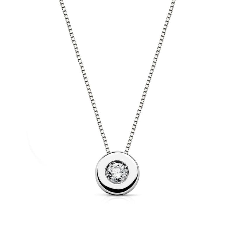 18K GARGANTILLA ORO BLANCO CHATON 6MM DIAMANTE 0,080 QTS. H-SI CADENA 42CM