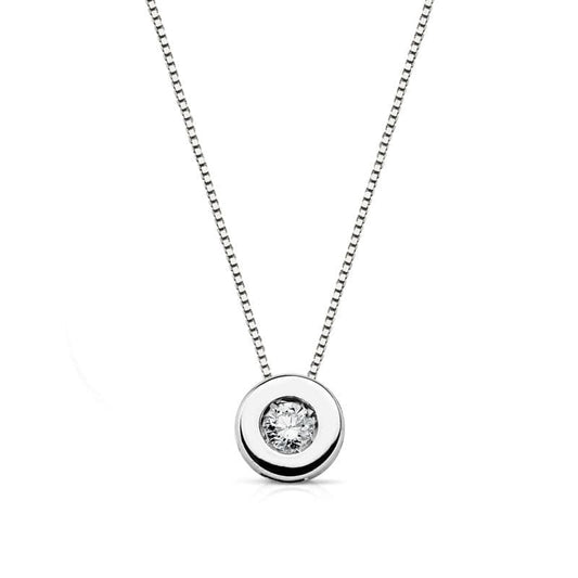 18K GARGANTILLA ORO BLANCO CHATON 6MM DIAMANTE DE LABORATORIO 0,080 QTS. H-SI CADENA 42CM