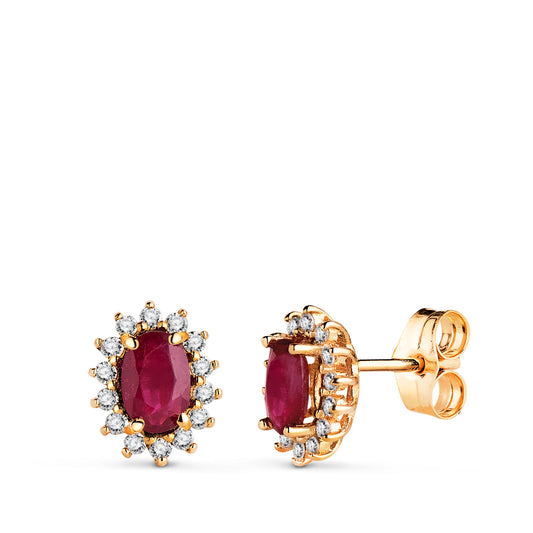 18K PENDIENTES ORO AMARILLO RUBI NATURAL 6X4 MM 1,00QT Y DIAMANTES LABORATORIO 0,280QT VS-2 G. 10X8 MM CIERRE PRESION