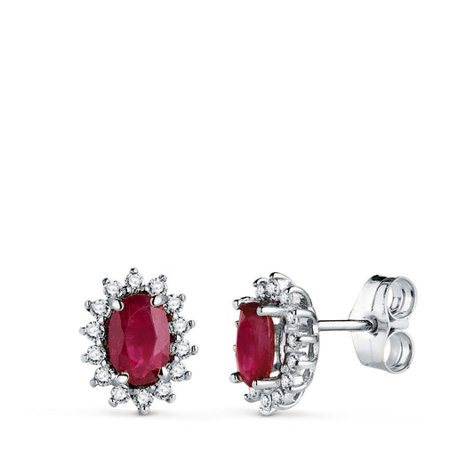 18K PENDIENTES ORO BLANCO 28 DIAMANTES LABORATORIO Y RUBI 6X4 MM 1,10 QT 0,28 QTS. VS2-G CIERRE PRESION 9,5X8 MM