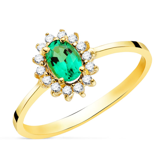 18K SORTIJA ORO AMARILLO ESMERALDA 6X4MM 0.39 QTS. DIAMANTES 0.140 QTS. SI-H