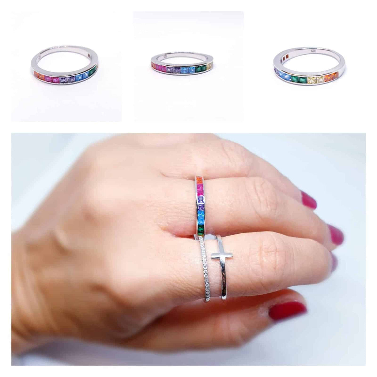 Anillo arcoiris de plata de ley - vista adicional