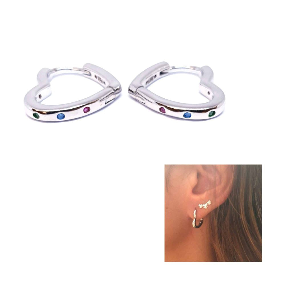 Pendientes corazón color de plata de ley