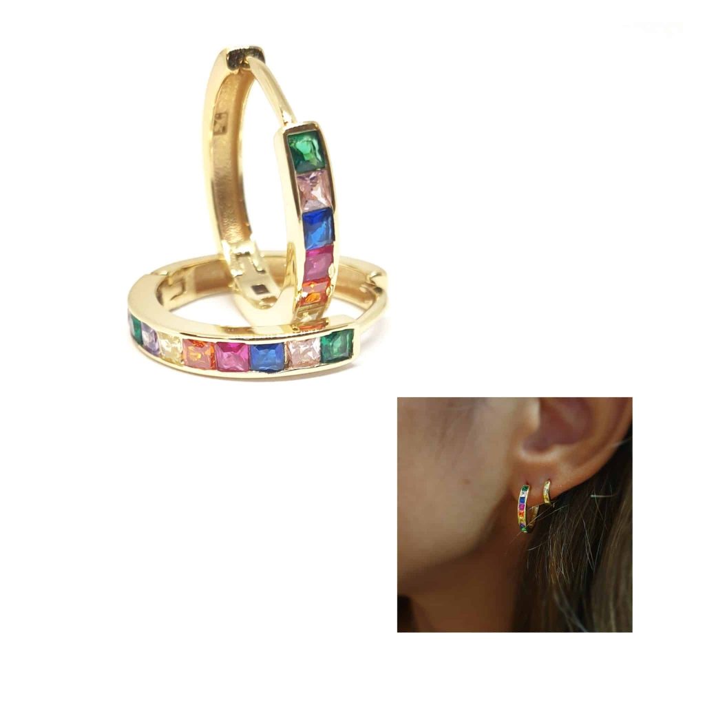 Pendiente aro oro multicolor de 14 quilates