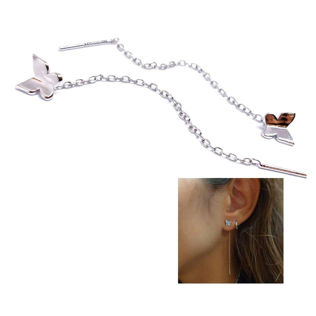 Pendiente cadena mariposa de plata de ley