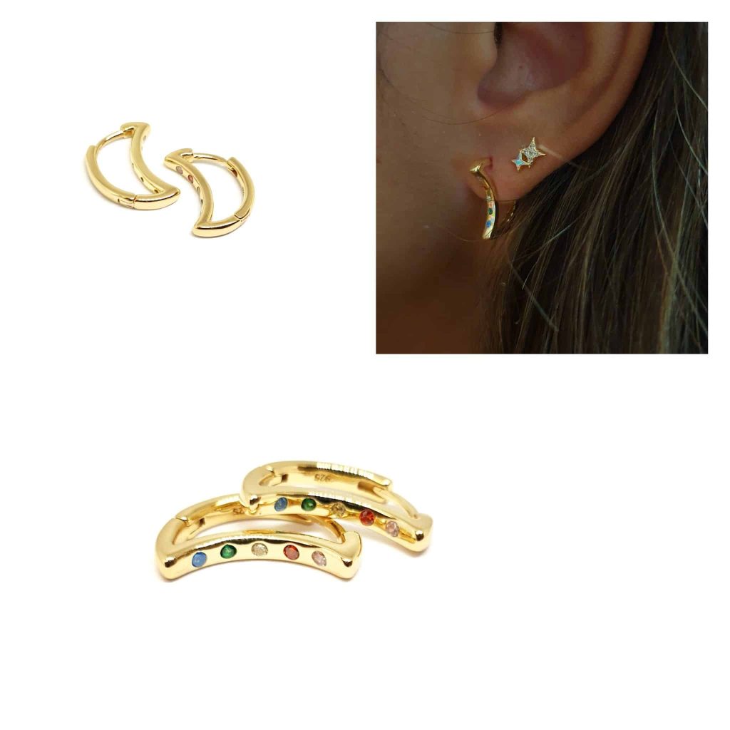 Pendientes luna oro color de 14 quilates