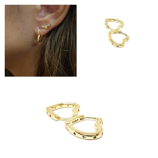 Pendientes oro corazón color de plata de ley con baño de oro de 14 quilates - Joyería Zafir