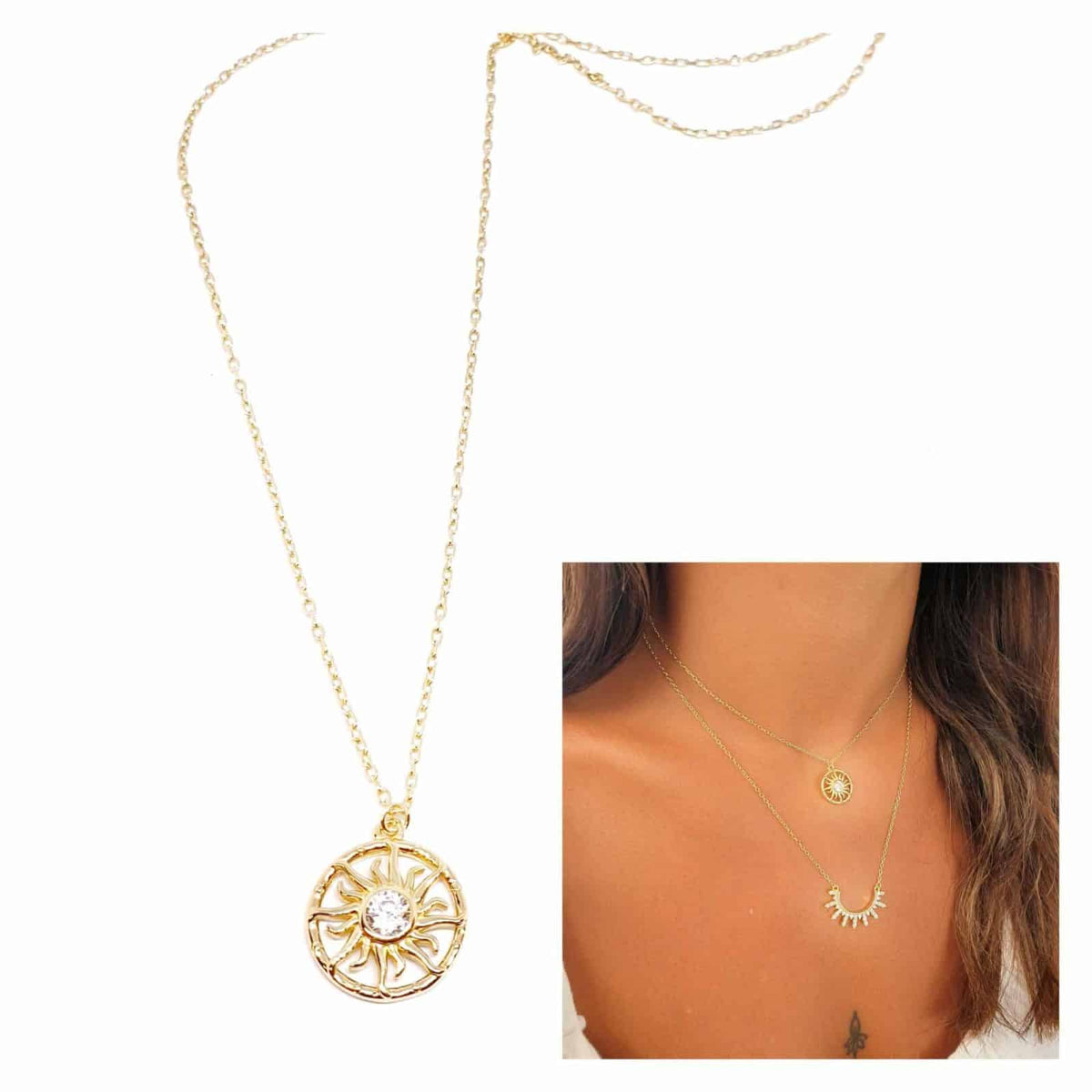 Collar sunshine de plata de ley con baño de oro de 14 quilates - vista adicional