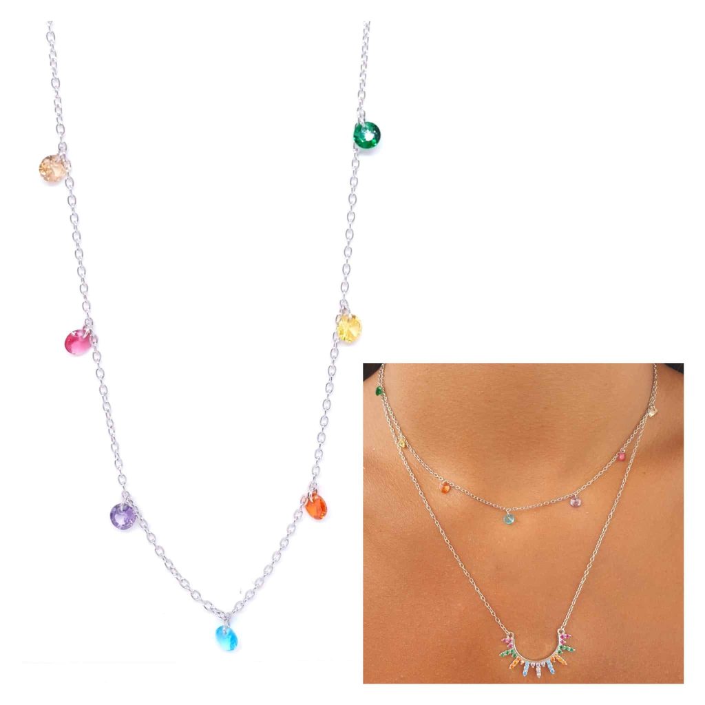 Collar chapitas colores de plata de ley