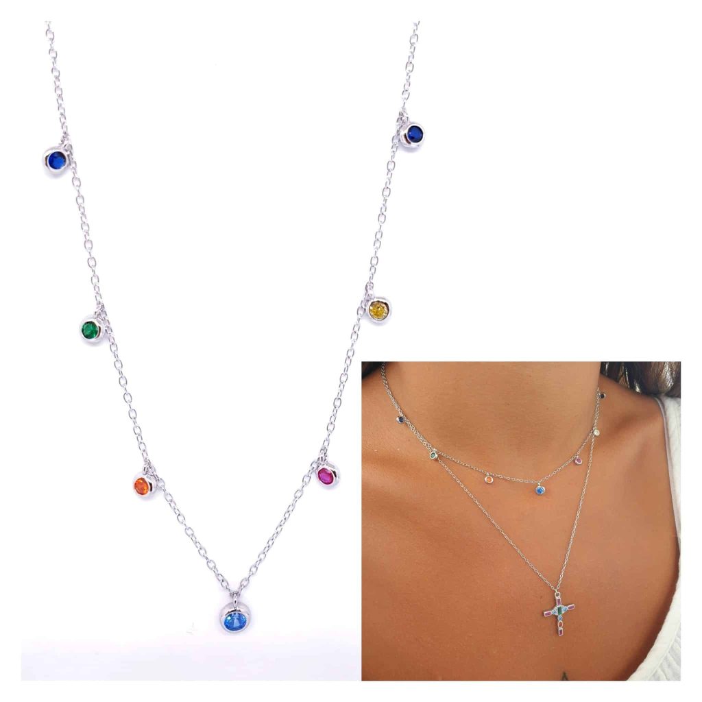Collar puntos de luz colores de plata de ley