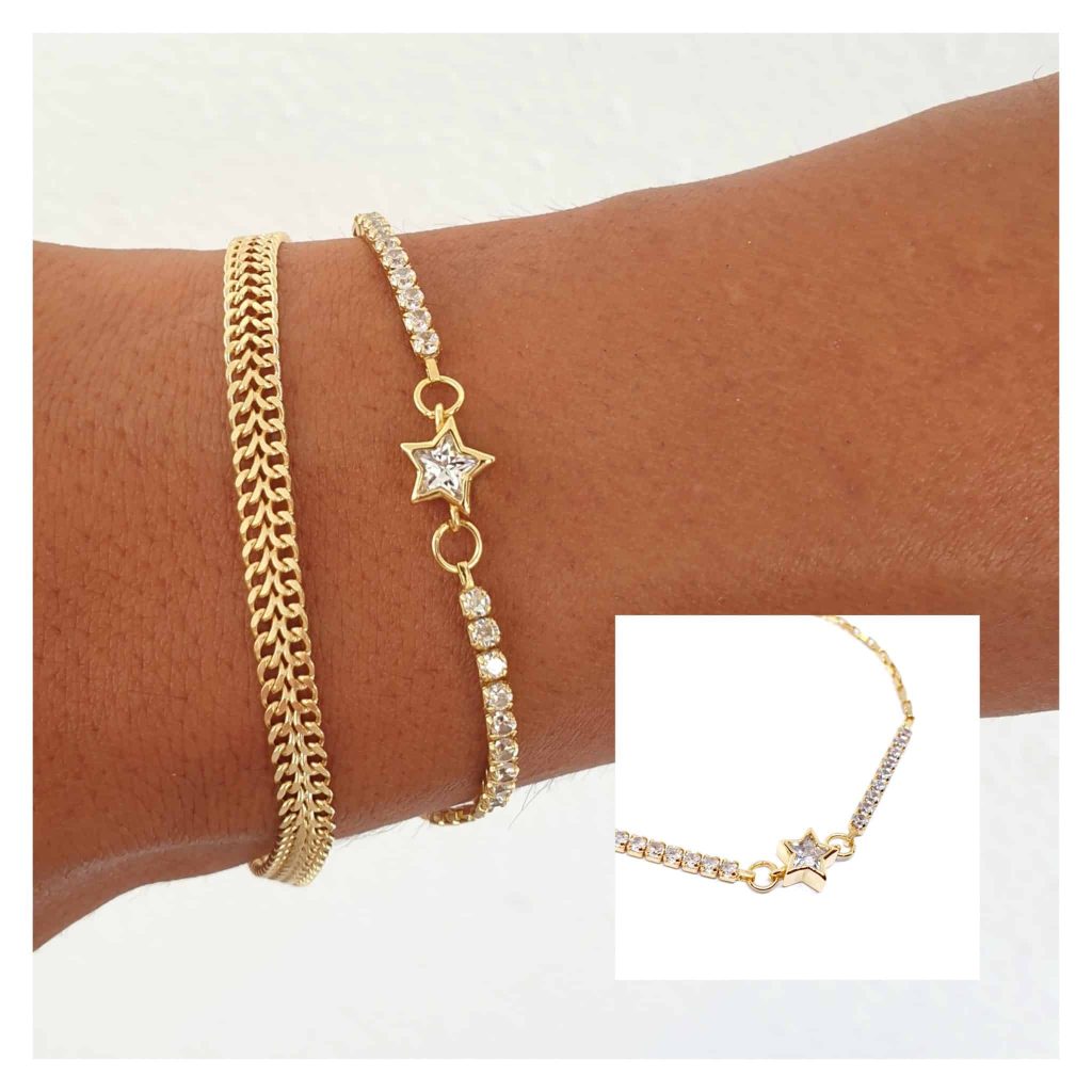 Pulsera estrella brillo oro de 14 quilates