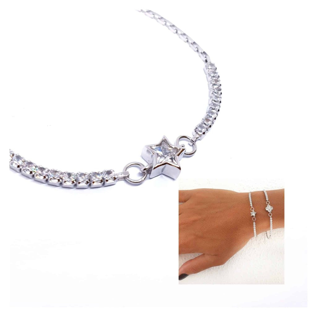 Pulsera estrella brillo de plata de ley
