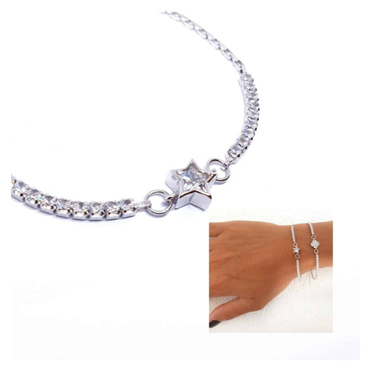 Pulsera estrella brillo de plata de ley
