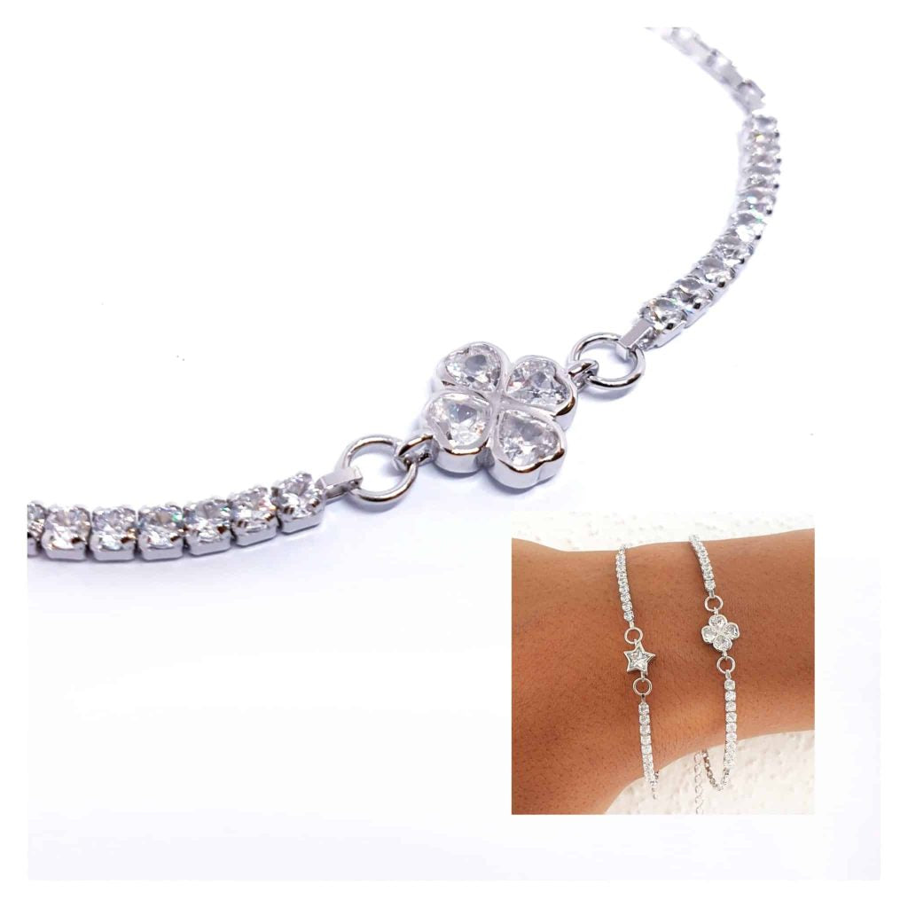 Pulsera trébol brillo de plata de ley