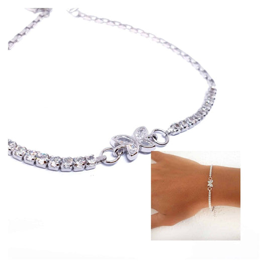 Pulsera mariposa brillo de plata de ley