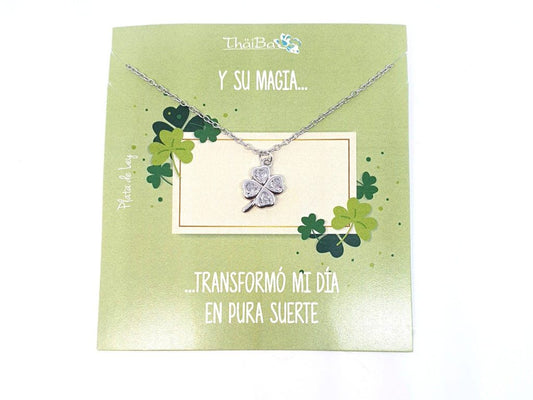 Collar trébol blanco de plata de ley