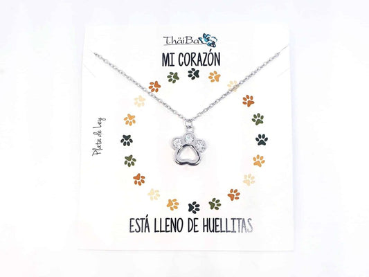 Collar huella mascota de plata de ley