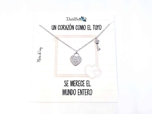 Collar llave corazón de plata de ley