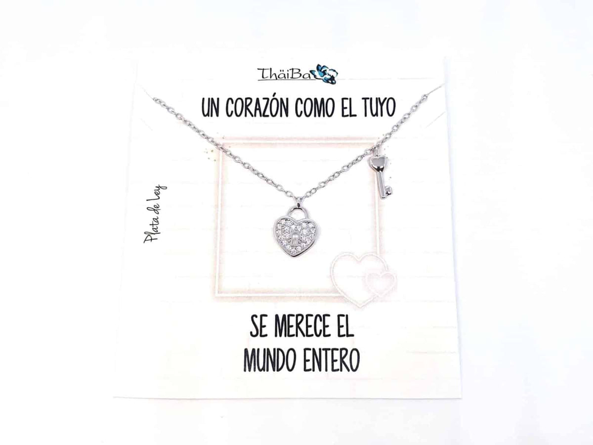 Collar llave corazón de plata de ley - vista adicional