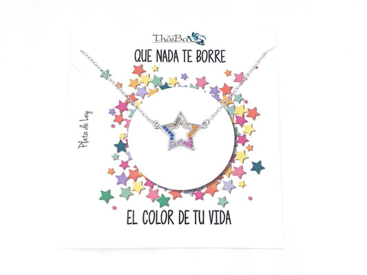 Collar estrella de colores de plata de ley