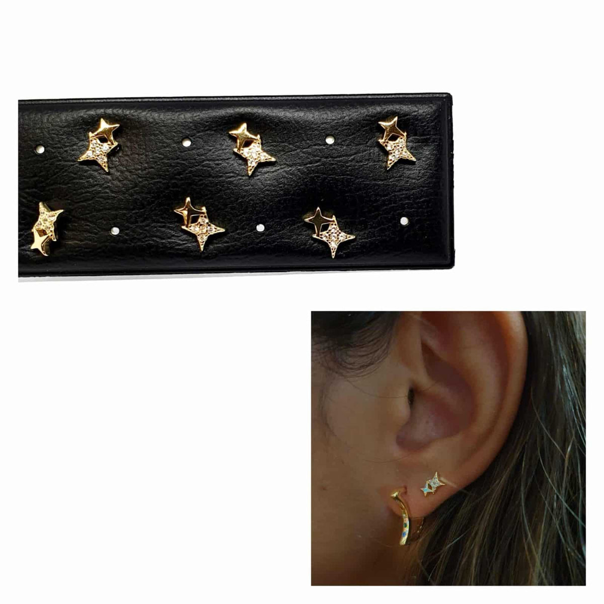 Pendientes estrella polar de plata de ley con baño de oro de 14 quilates - imagen adicional - Joyería Zafir