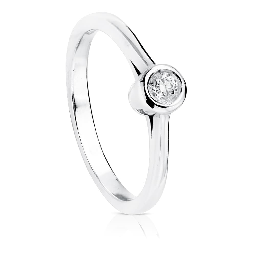 18K SOLITARIO DIAMANTE NATURAL TALLA BRILLANTE ORO BLANCO 0.100 QTS. SI-H