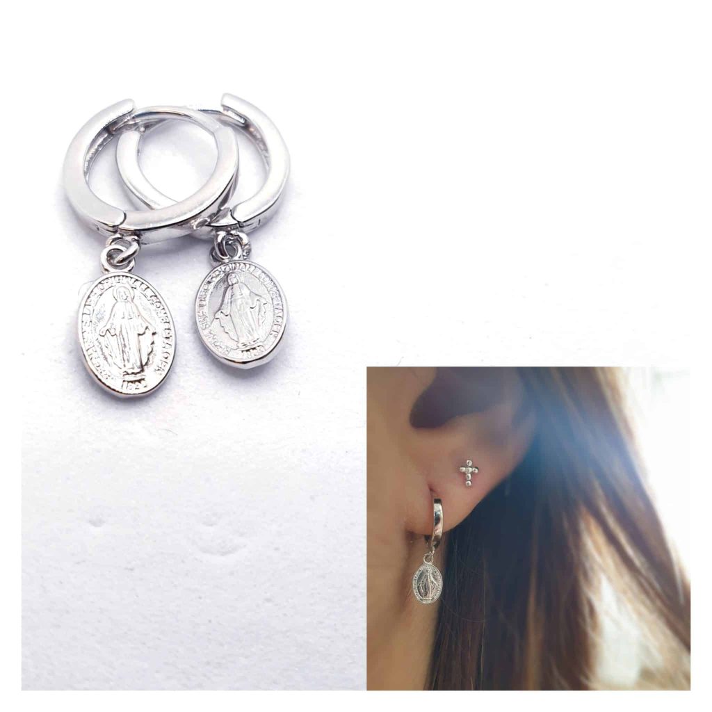 Pendientes Virgen de plata de ley