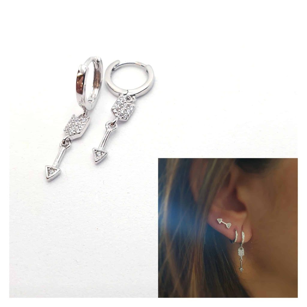 Pendientes flechas circonitas de plata de ley