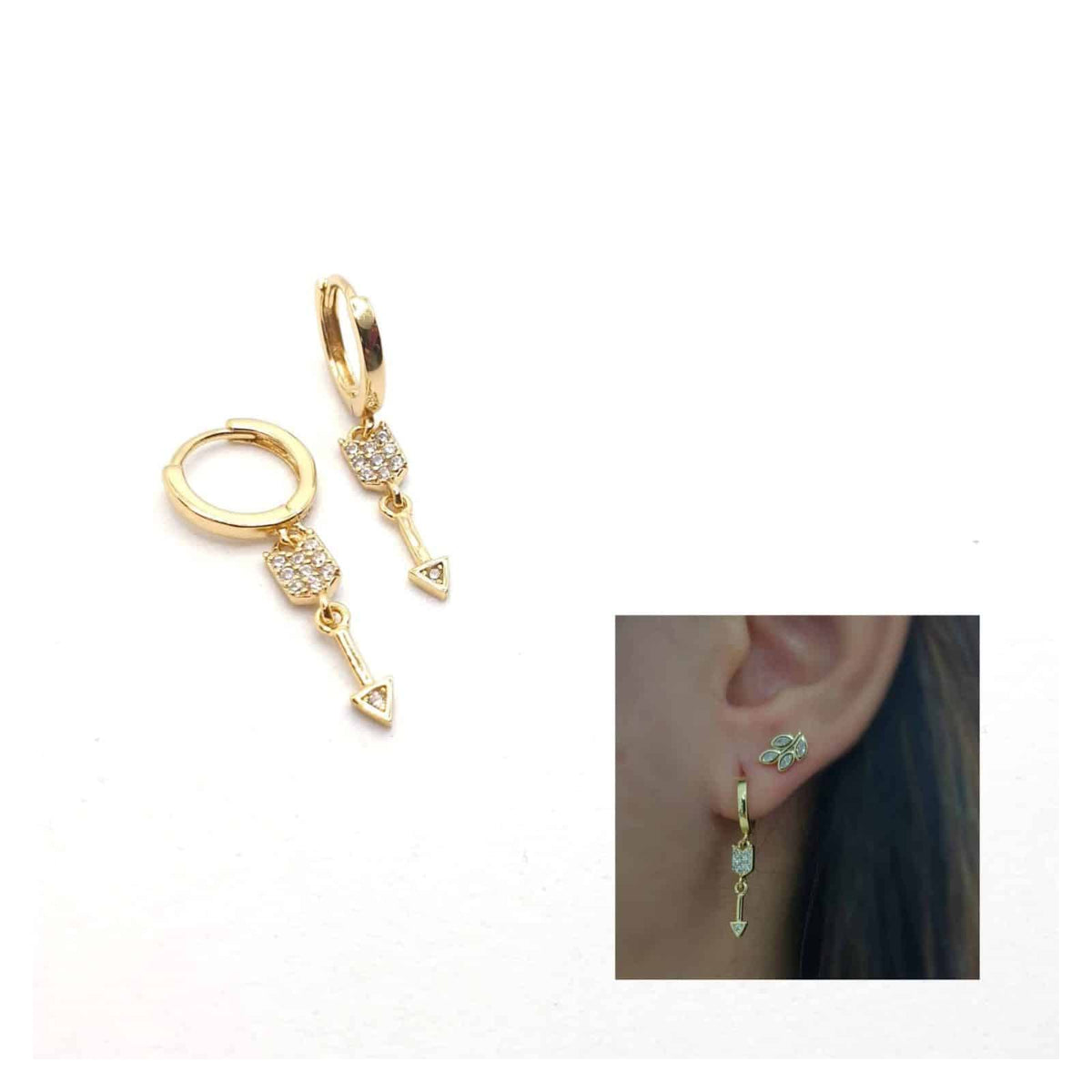 Pendientes flechas circonitas de plata de ley con baño de oro de 14 quilates - vista adicional