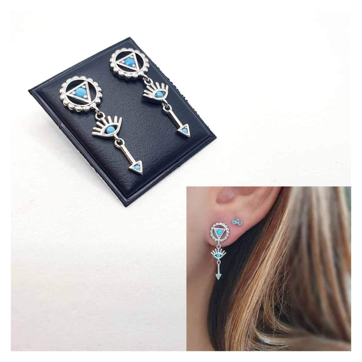 Pendientes boho turquesa de plata de ley - imagen adicional - Joyería Zafir