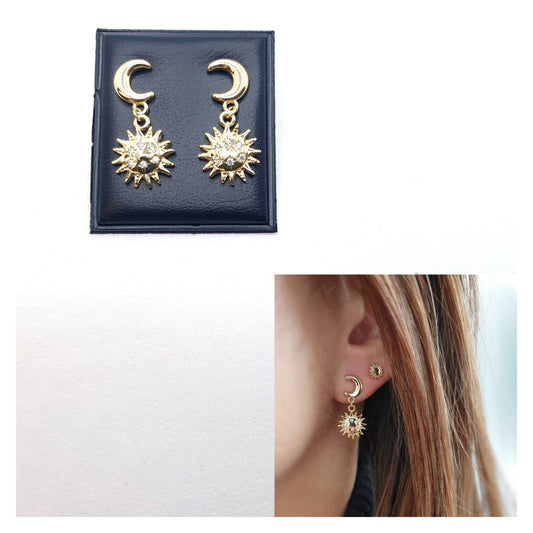 Pendientes sol y luna oro