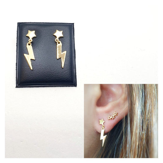 Pendientes rayo y estrella oro