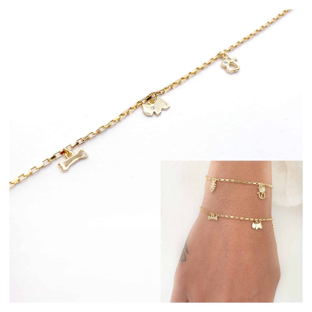 Pulsera mascota perrito oro de 14 quilates