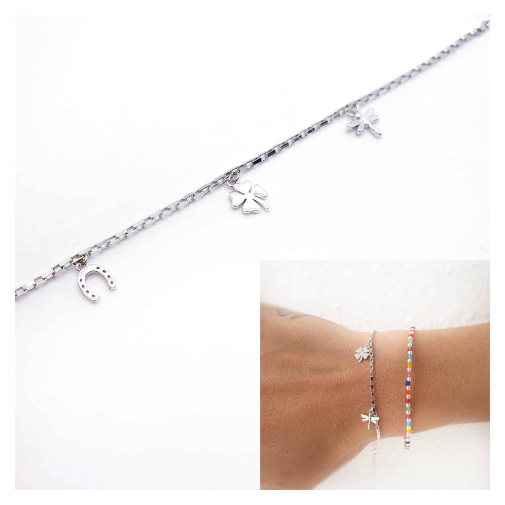 Pulsera buena suerte de plata de ley