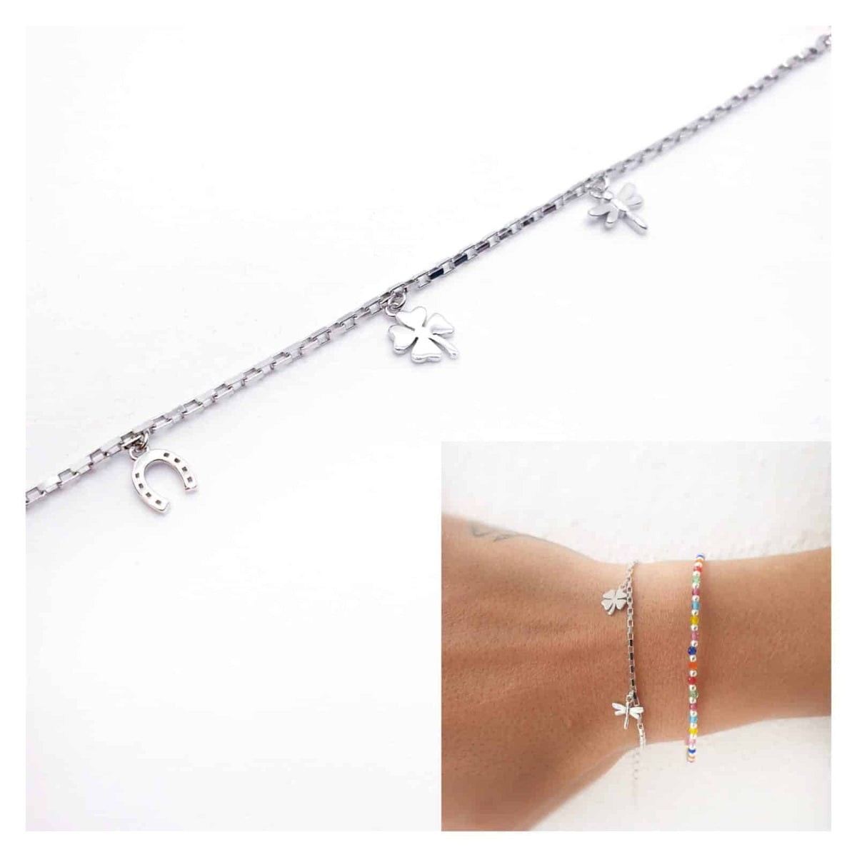 Pulsera buena suerte de plata de ley - vista adicional